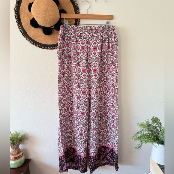 Torrid Pink Floral Print Wide Leg Pants Boho Flowy Size 1X - Picture 3 of 11